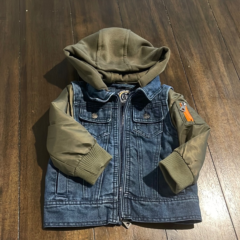 Jean jacket hoodie 24 Mon Kids Bomber Hoodie Retractable Hood olive Green Zipper